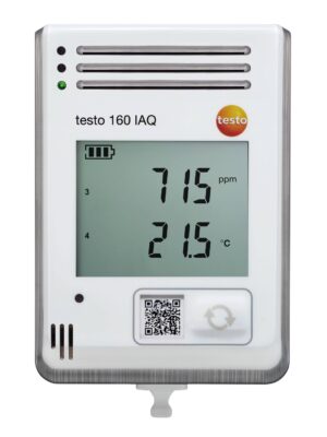 testo 160 IAQ - WiFi data logger with display and integrated sensors for temperature, humidity.